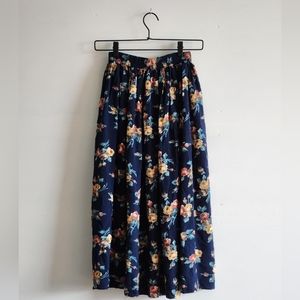 Vintage Blue Floral Midi Skirt